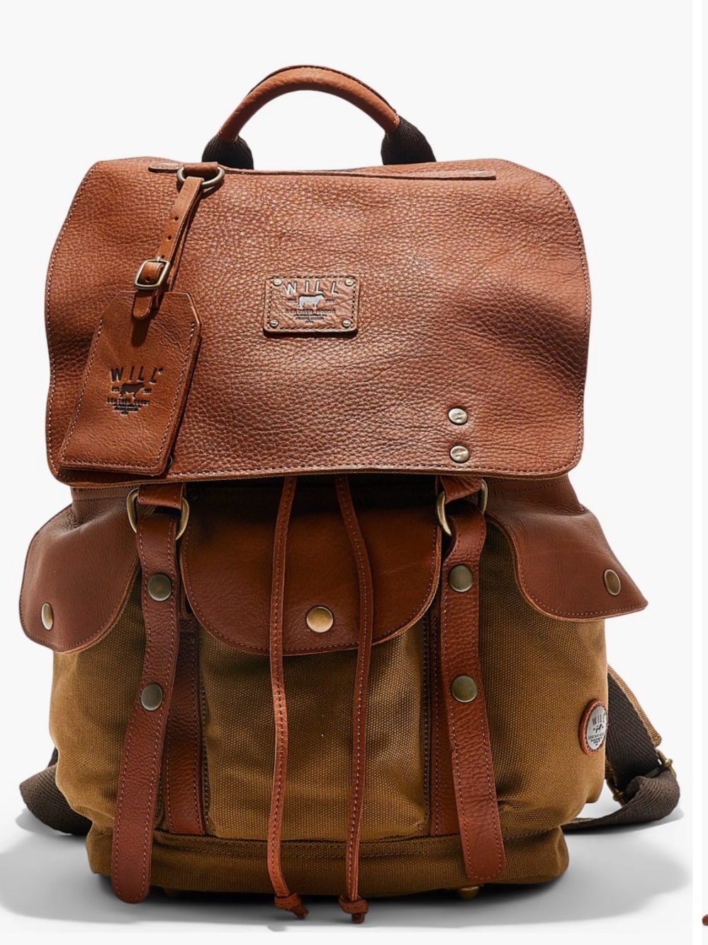 Will Leather Goods Brown & Tan Leather-Trim Canvas Backpack